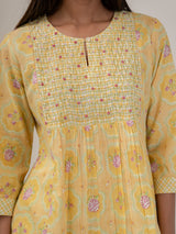 Cotton Hand Block Printed Kurta - Yellow