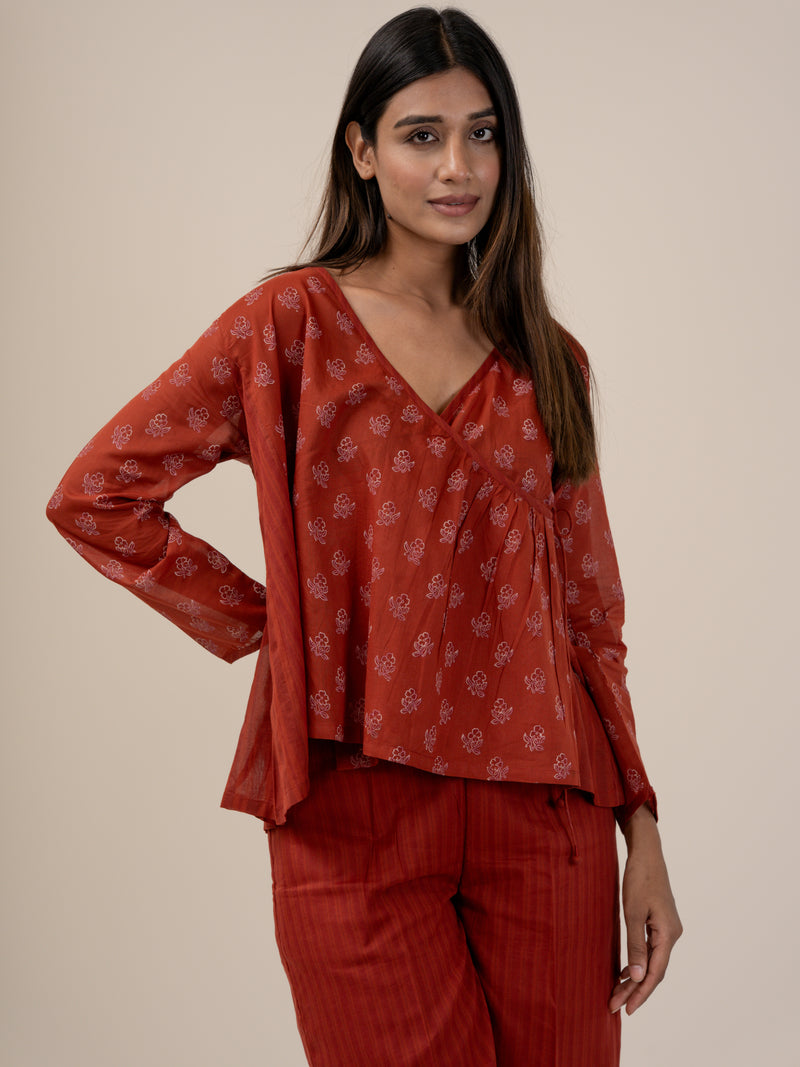 Cotton Hand Block Printed Top - Rust