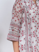 Chanderi Hand Block Printed Kurta- White