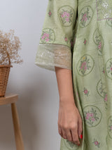 Chanderi Hand Embroidered Kurta - Green
