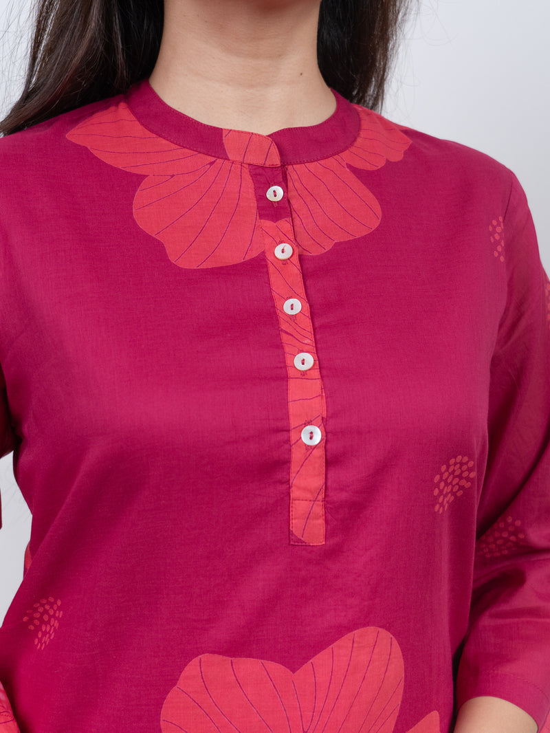 Cotton Screen Printed Kurta - Pink
