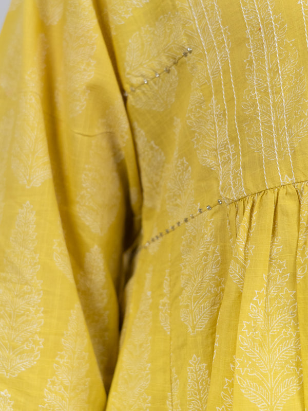 Cotton Hand Block Printed Kurta - Yellow