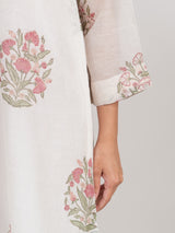 Chanderi Hand Block Printed Kurta- White