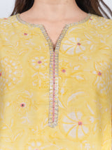 Chanderi Hand Block Printed kurta- Yellow