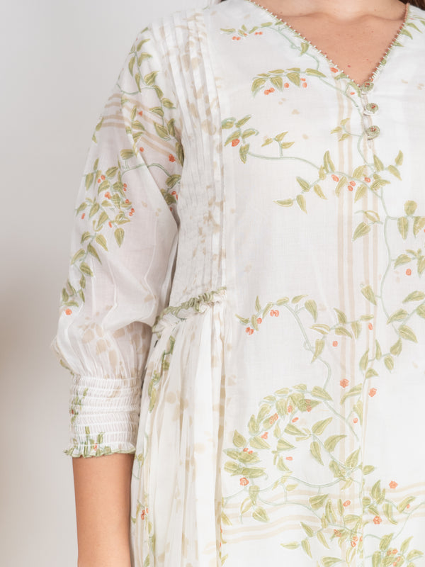 Cotton Hand Block Printed Kurta - White