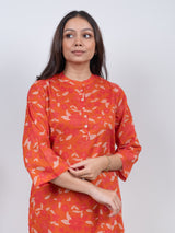 Cotton Screen Printed Kurta - Orange