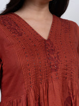Cotton Hand Block Printed Kurta - Rust