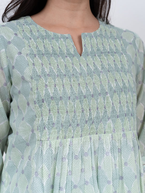 Cotton Hand Block Printed Top - Green