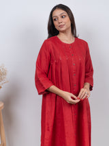 Linen Hand Embroidered Tunic - Red