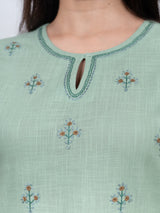 Cotton Hand Embroidery Kurta - Green