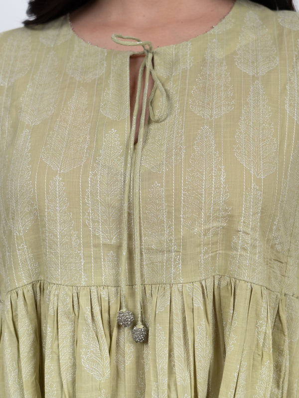 Cotton Hand Block Printed Kurta - Green