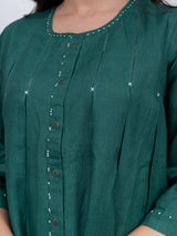 Linen Hand Embroidered Tunic - Green