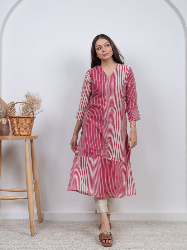 Chanderi Hand Block Printed Kurta - Pink