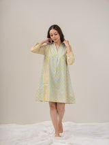 Cotton Hand Block Printed Dress- Yellow