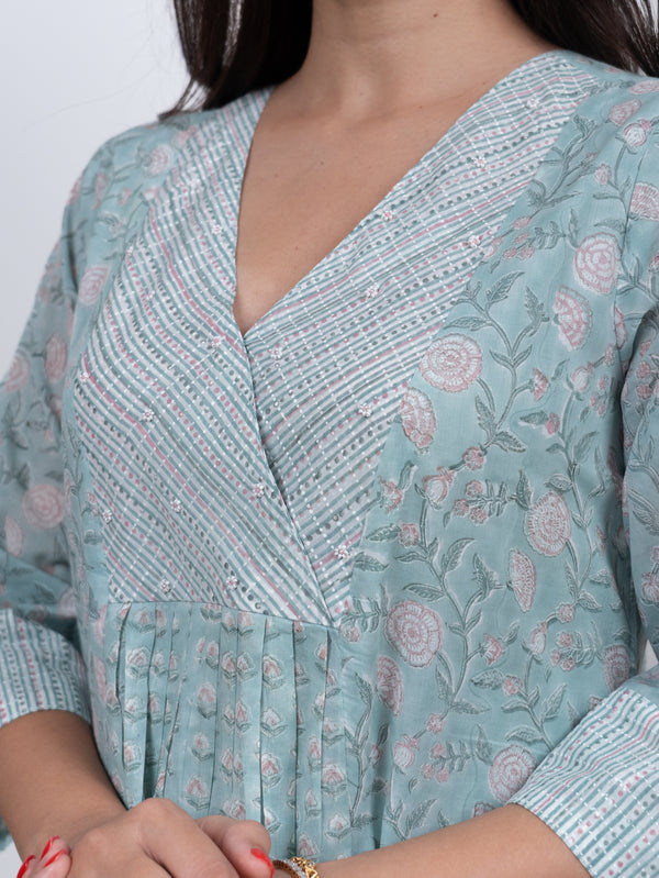 Cotton Hand Block Printed Kurta - Green