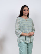 Cotton Hand Block Printed Top - Green