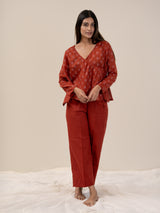 Cotton Hand Block Printed Top - Rust