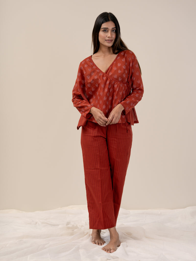Cotton Hand Block Printed Top - Rust