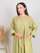 Cotton Hand Embroidery Kurta - Green