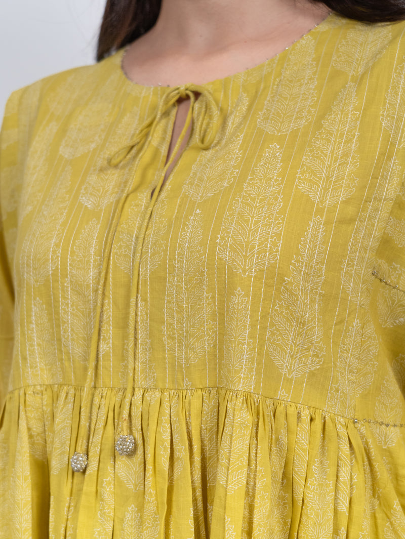 Cotton Hand Block Printed Kurta - Yellow