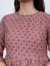Chanderi Hand Block Printed Embroidered Kurta - Pink