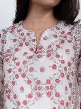 Chanderi Hand Block Printed Kurta- White