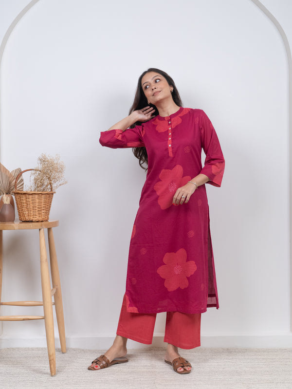 Cotton Screen Printed Kurta - Pink