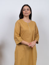 Cotton Hand Embroidery Kurta - Yellow