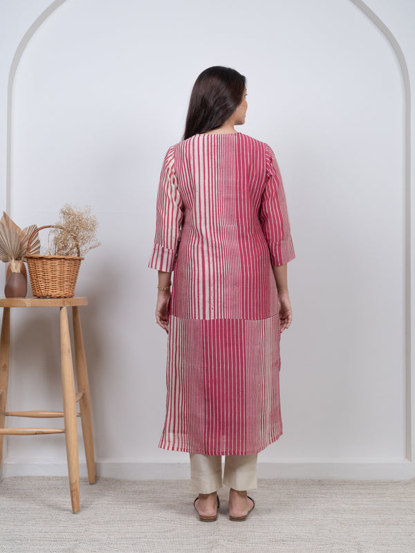 Chanderi Hand Block Printed Kurta - Pink