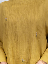 Linen Hand Embroidered Kurta - Yellow