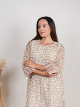 Chanderi Hand Block Printed Kurta- White