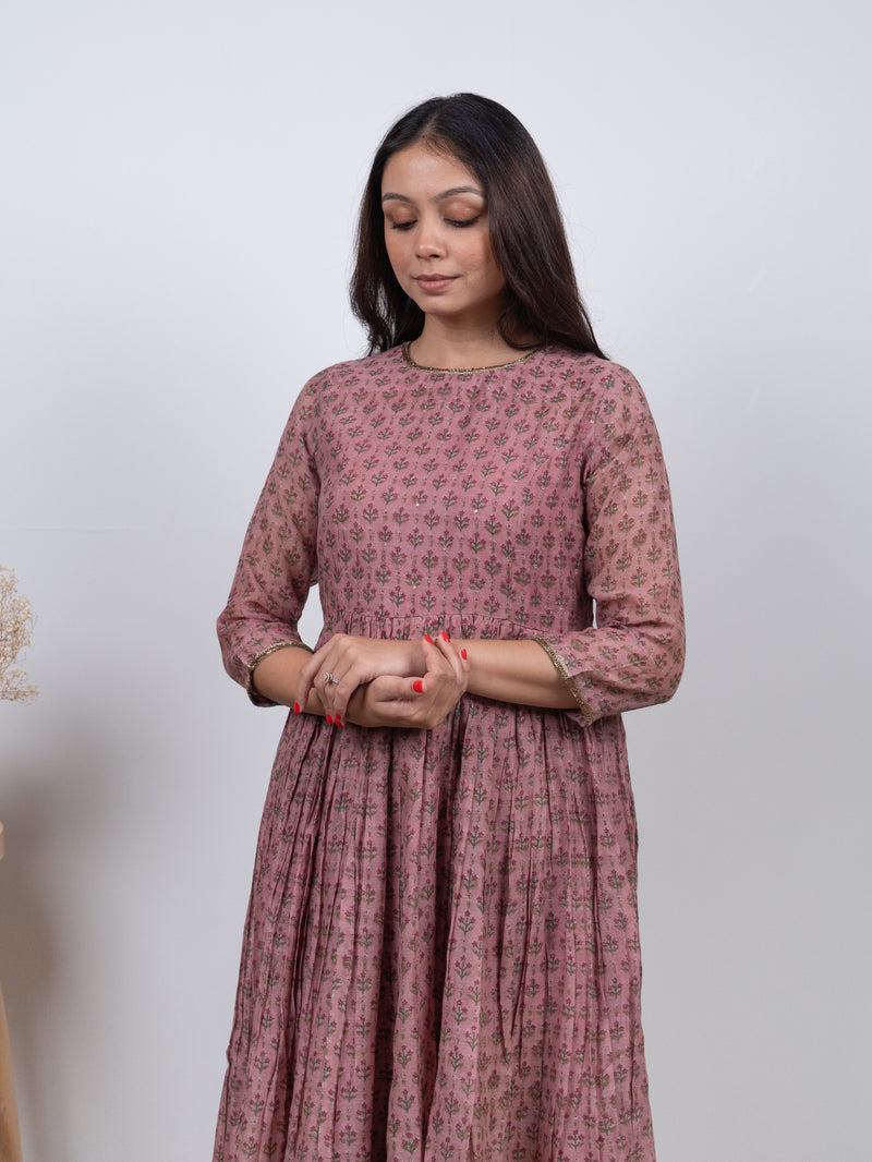 Chanderi Hand Block Printed Embroidered Kurta - Pink