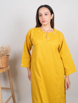 Cotton Hand Embroidery Kurta - Yellow