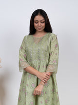Chanderi Hand Embroidered Kurta - Green