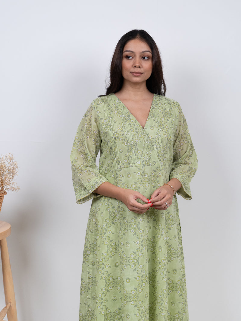 Cotton Hand Block Printed Parallel - Green