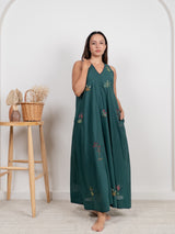 Cotton Hand Embroidered Dress - Green