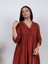 Cotton Hand Block Printed Kurta - Rust