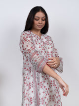 Chanderi Hand Block Printed Kurta- White