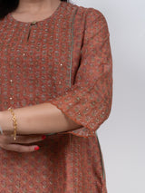 Chanderi Hand Block Printed Embroidered Kurta - Peach