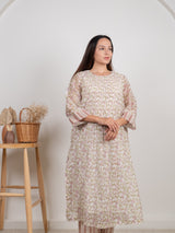 Chanderi Hand Block Printed Kurta- White