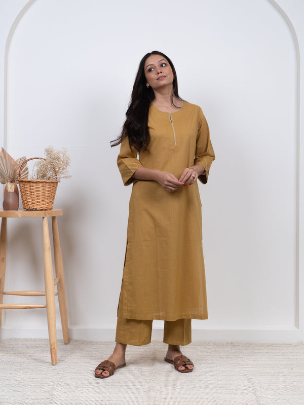 Cotton Hand Embroidery Kurta - Yellow