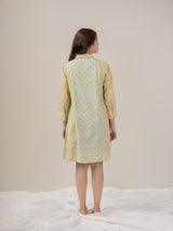 Cotton Hand Block Printed Dress- Yellow