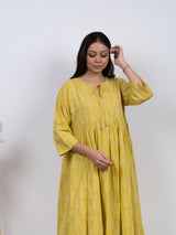 Cotton Hand Block Printed Kurta - Yellow