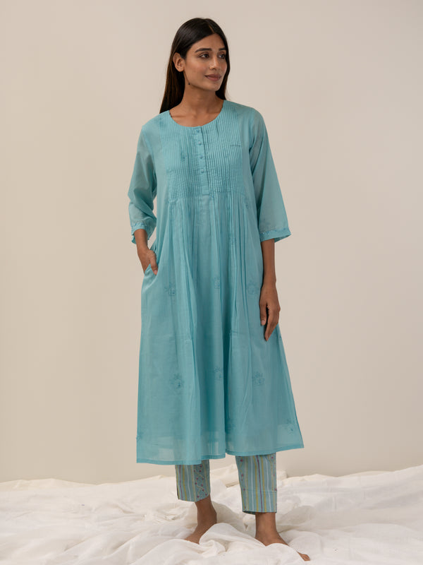 Cotton Hand Block Printed Kurta - Blue