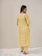 Cotton Hand Block Printed Kurta - Yellow