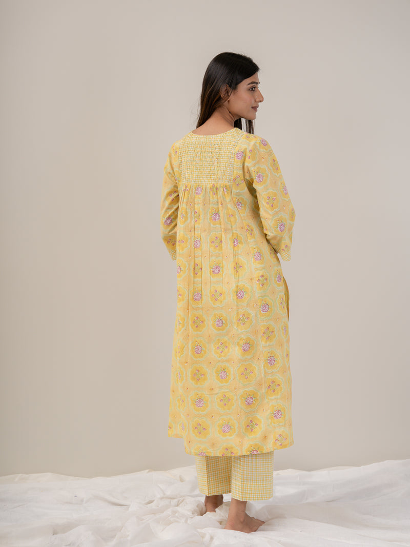 Cotton Hand Block Printed Kurta - Yellow
