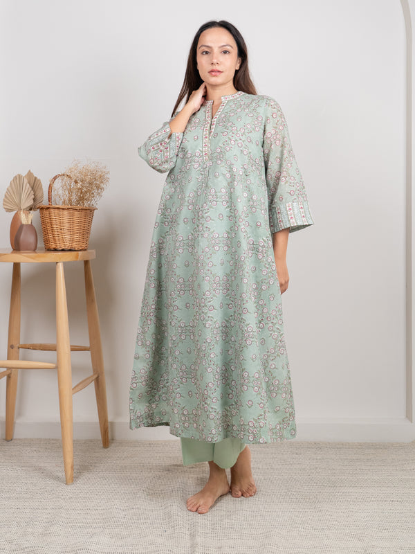 Cotton Hand Block Printed Kurta - Green