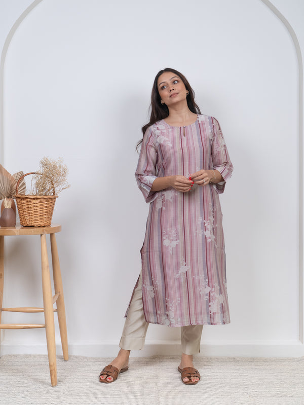 Chanderi Digital Printed kurta- Pink
