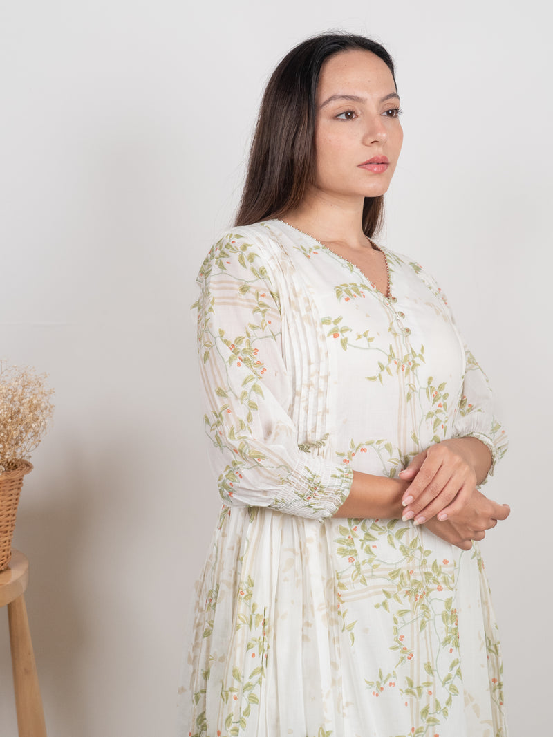 Cotton Hand Block Printed Kurta - White