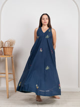 Cotton Hand Embroidered Dress - Blue